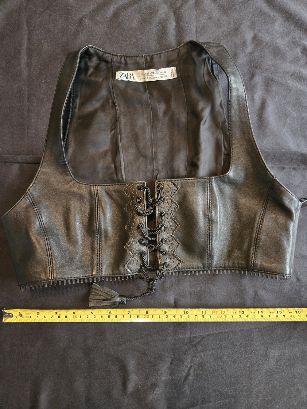 ZARA Black Leather Lace-Up Crop Vest - Picture 2 of 8